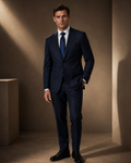 Solid Navy Two-Button Vented Suit — Super 140s Wool