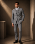 Grey Windowpane Two-Button Vented Suit — Super 140s Wool