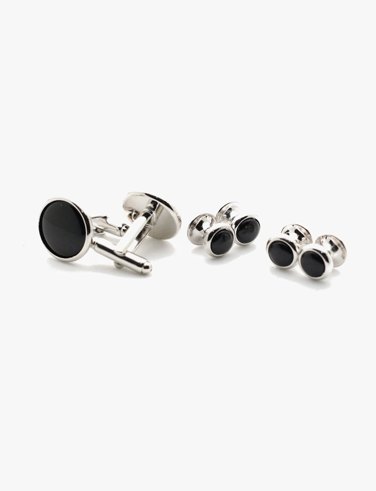 Silver Onyx Dress Stud & Cufflink Set