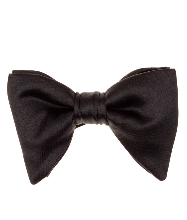 Bat-Wing Pre-Tied Bow Tie — Black Satin — 3.5 Inch