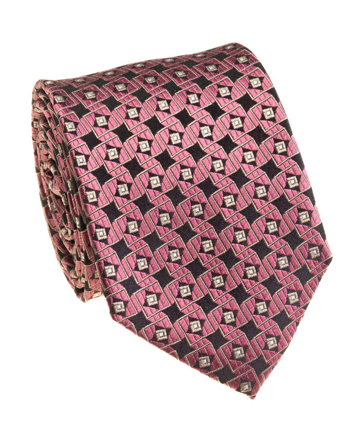 Black & Pink Diamond Geometric Silk Tie