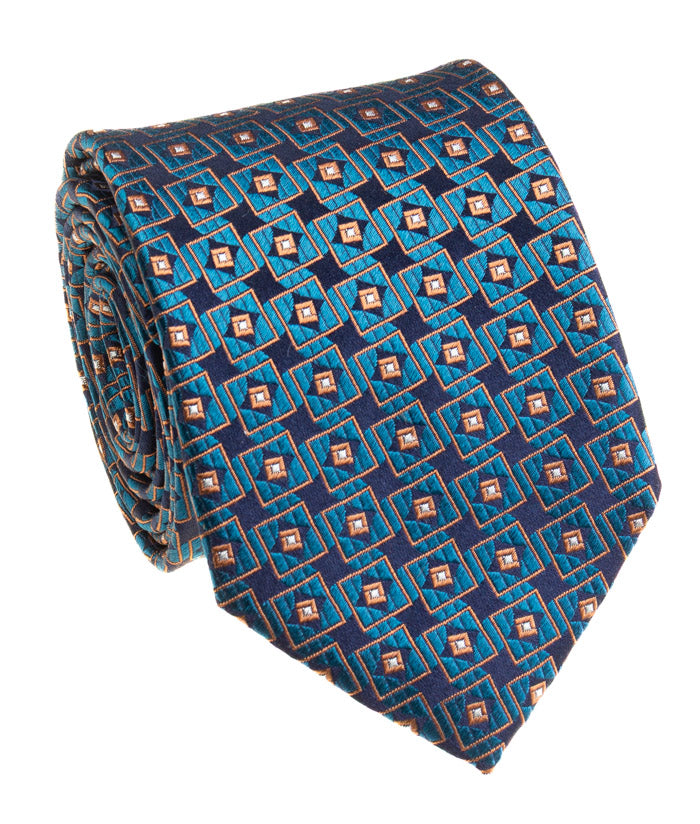 Navy & Teal Diamond Geometric Silk Tie