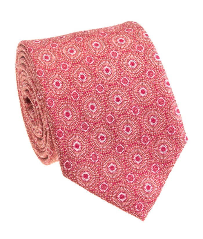 Coral Sunburst Medallion Silk Tie