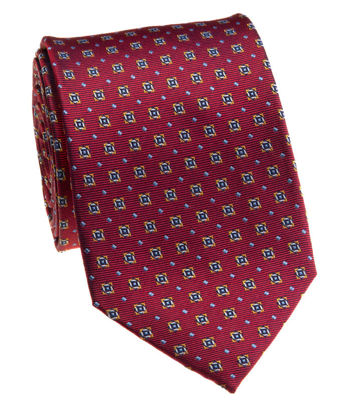Burgundy & Gold Geometric Foulard Silk Tie
