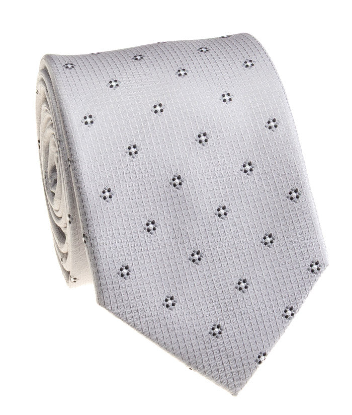 Silver Micro-Floral Foulard Silk Tie