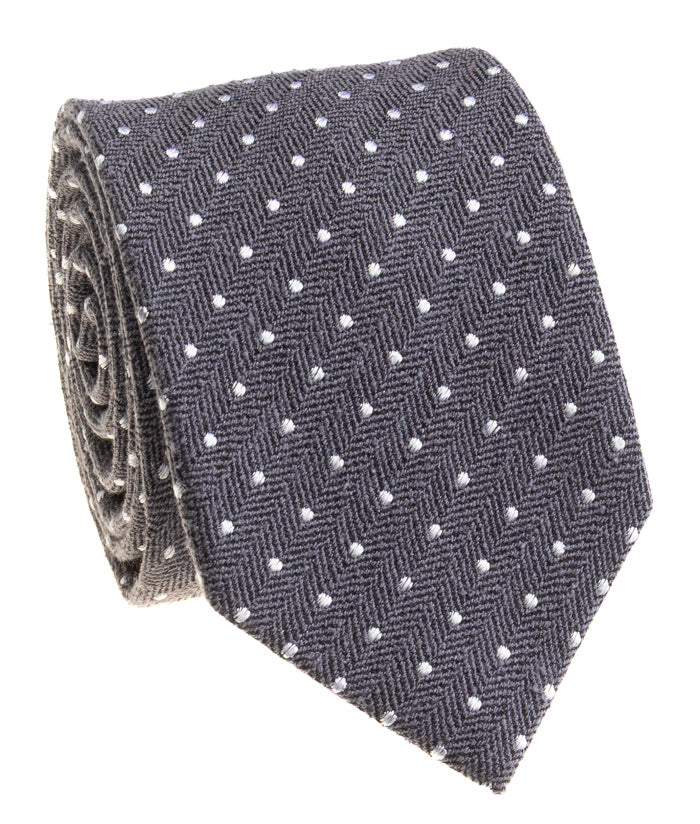 Charcoal Herringbone Dot Silk Tie