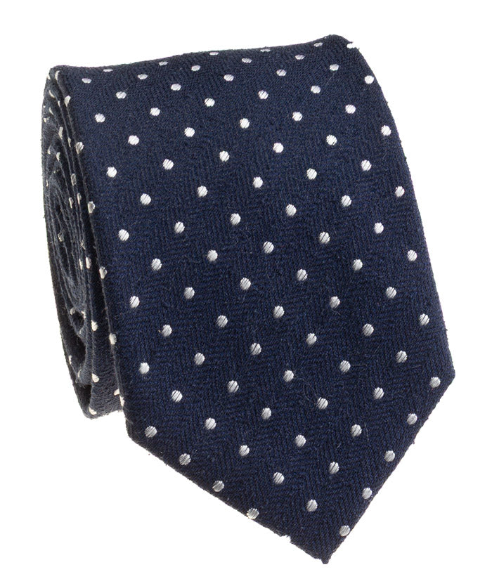 Navy Herringbone Dot Silk Tie