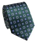 Forest Green & Blue Geometric Foulard Silk Tie