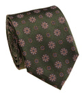 Olive Green & Orange Medallion Silk Tie
