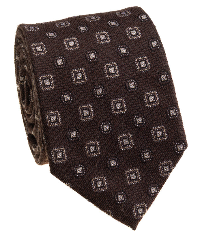 Brown Geometric Foulard Silk Tie