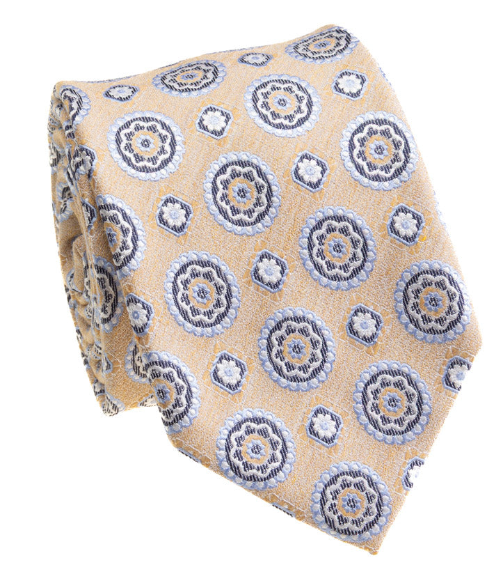 Gold & Blue Medallion Silk Tie