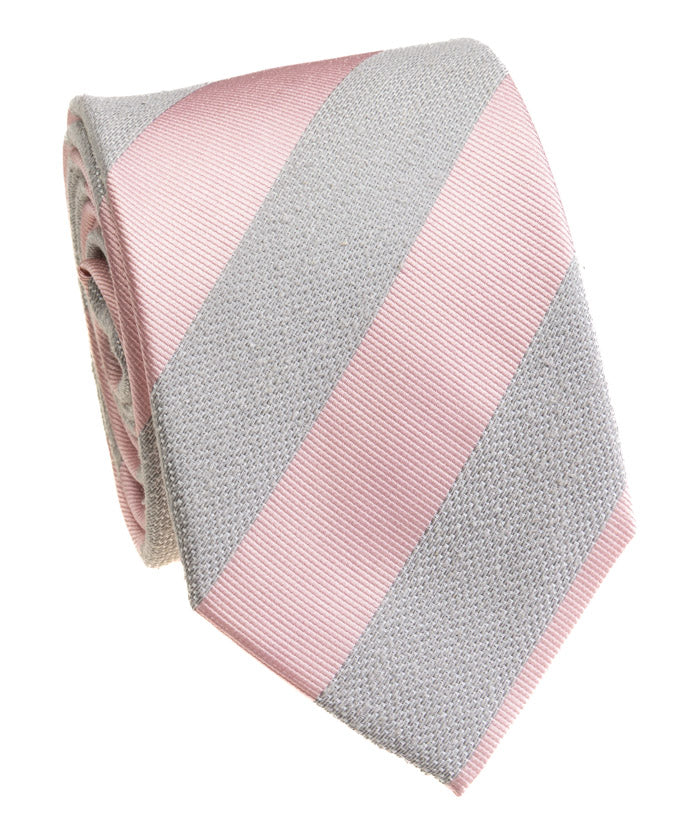 Pink & Grey Block Stripe Silk Tie