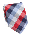 Red Navy Block Check Silk Tie