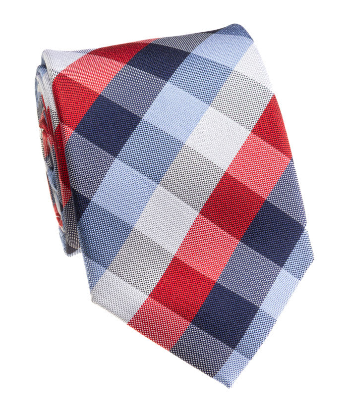 Red Navy Block Check Silk Tie