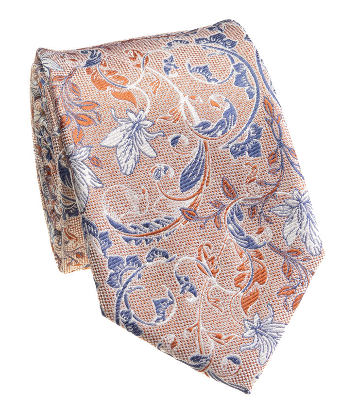 Peach & Blue Botanical Floral Silk Tie
