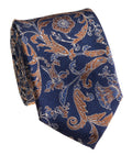 Navy & Copper Botanical Floral Silk Tie