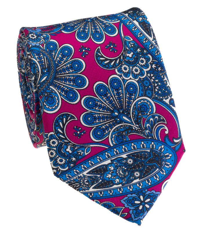 Fuchsia & Blue Paisley Silk Tie