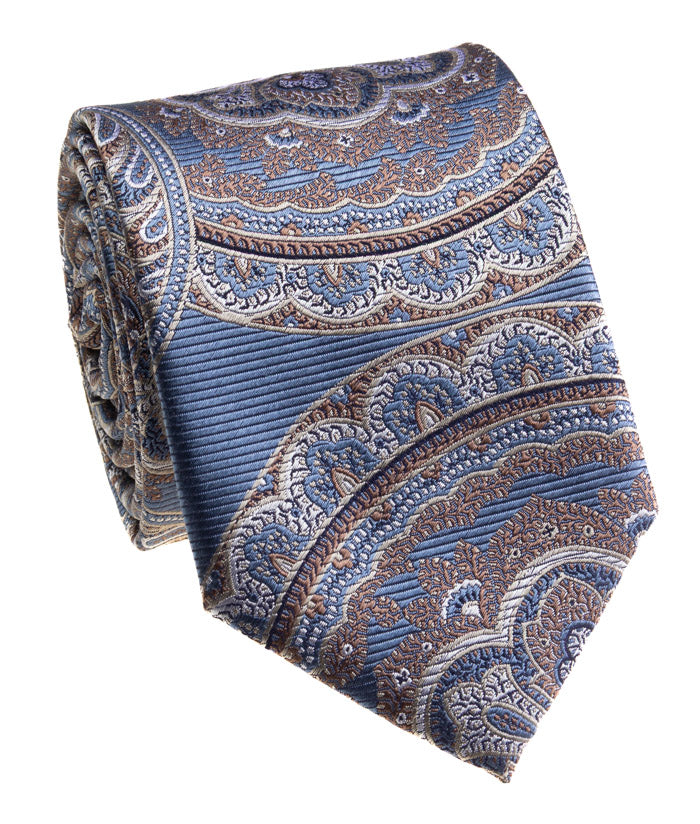 Steel Blue & Tan Paisley Medallion Silk Tie
