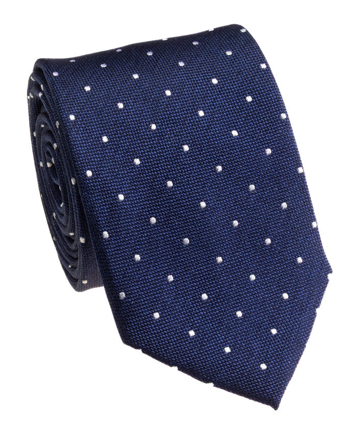 Navy Tweed Polka Dot Silk Tie