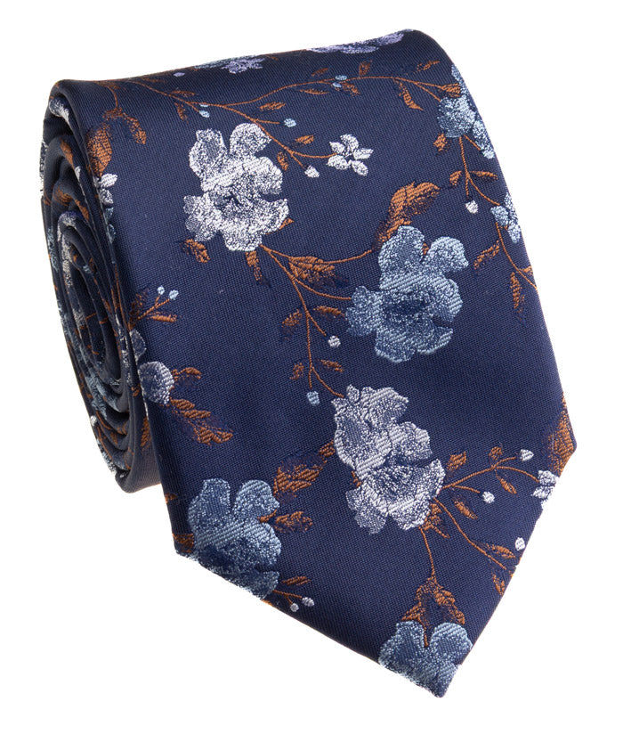 Navy & Copper Floral Jacquard Silk Tie