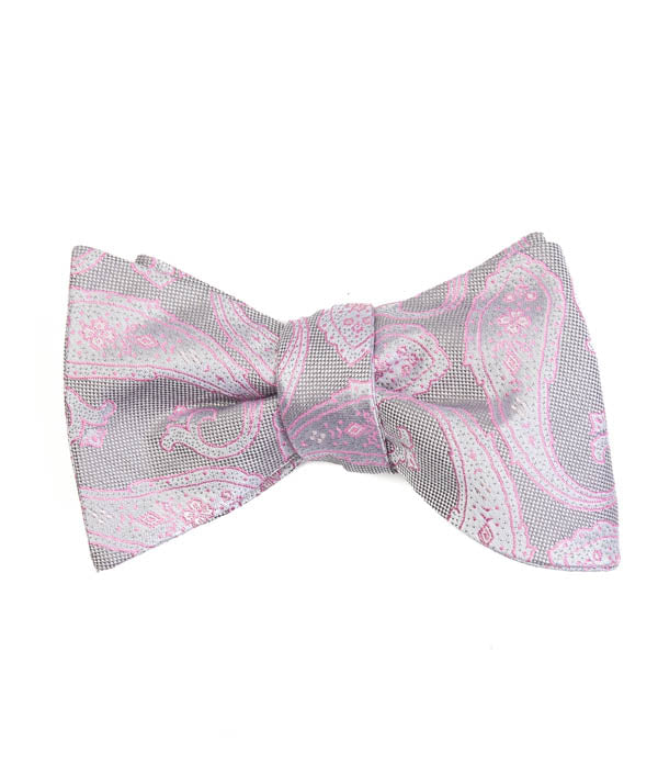 Silver & Pink Paisley Pre-Tied Self-Tie Bow Tie