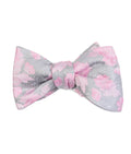 Silver & Pink Floral Self-Tie Bow Tie