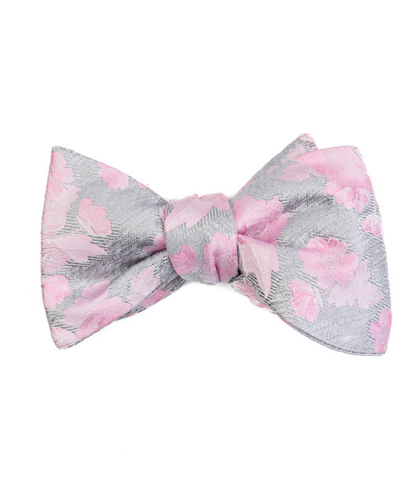 Silver & Pink Floral Self-Tie Bow Tie