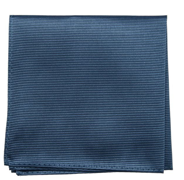 Steel Blue Solid Ribbed Silk Pocket Square