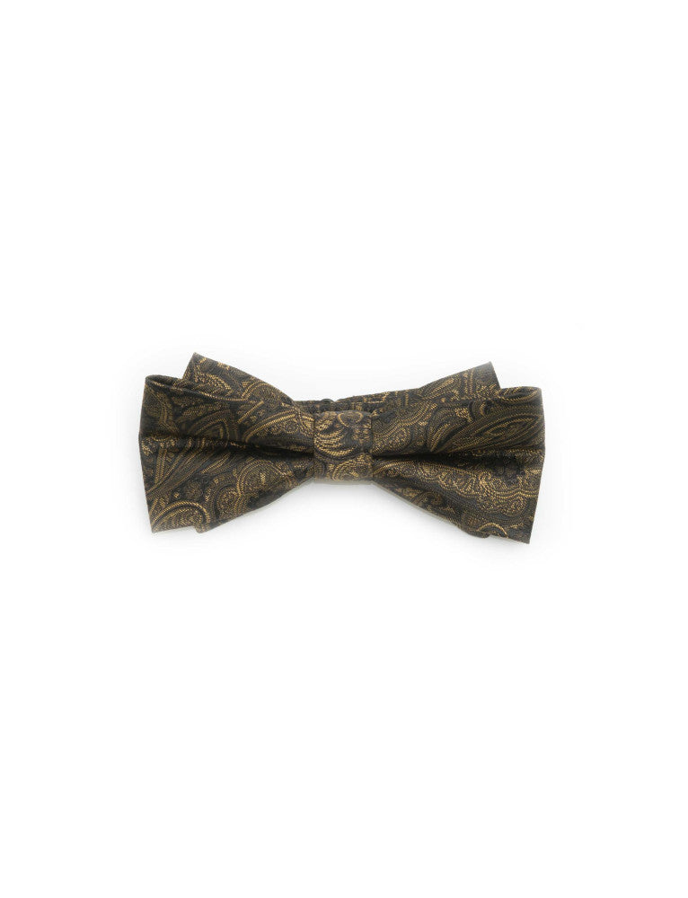 Black & Gold Paisley Pre-Tied Bow Tie
