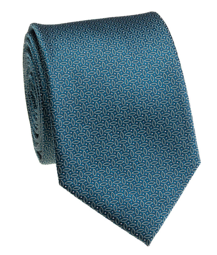 Teal Geometric Foulard Silk Tie