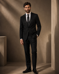 Solid Black Two-Button Vented Suit — Super 140s Wool