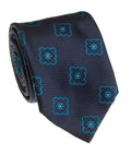Navy Teal Scalloped Medallion Silk Tie