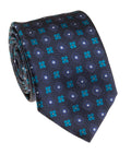 Navy & Teal Herringbone Medallion Silk Tie — Style 3052B