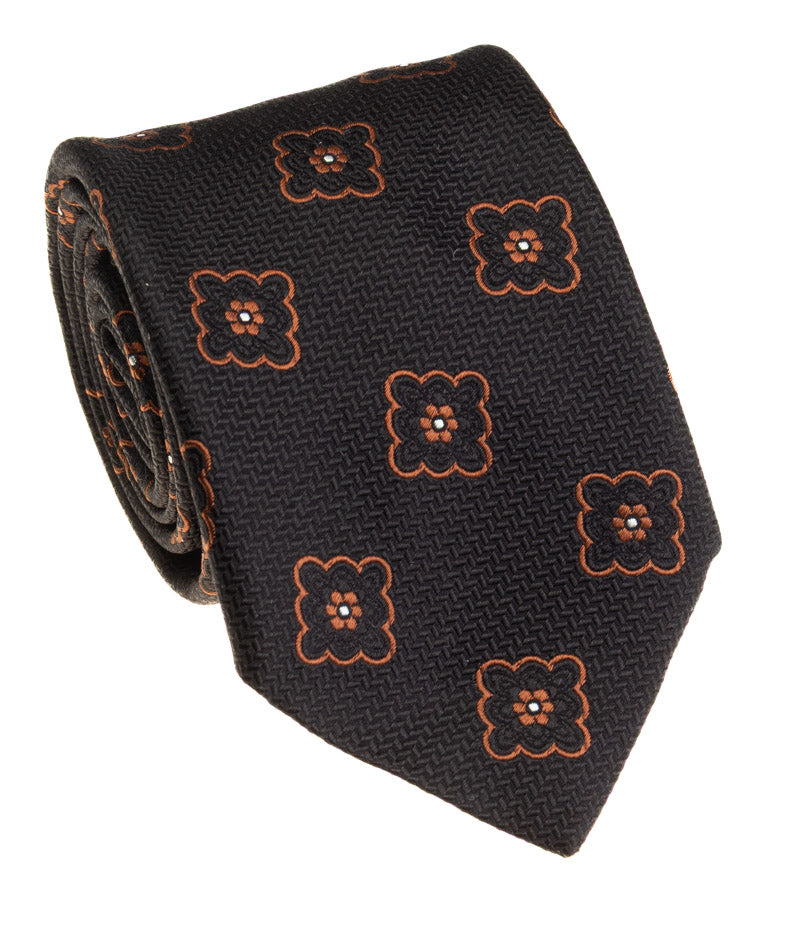 Black Scalloped Medallion Silk Tie