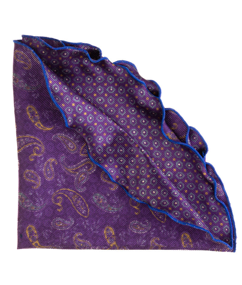 Purple Double-Sided Paisley & Medallion Silk Pocket Square
