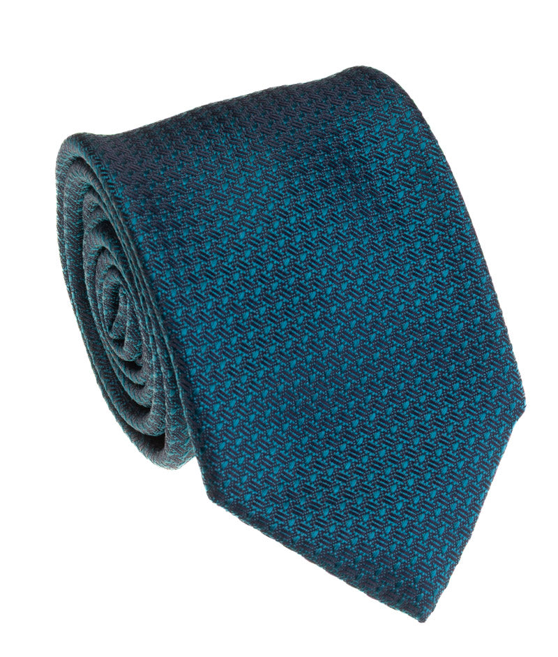 Navy & Teal Herringbone Medallion Silk Tie