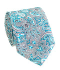 Turquoise & Grey Paisley Silk Tie