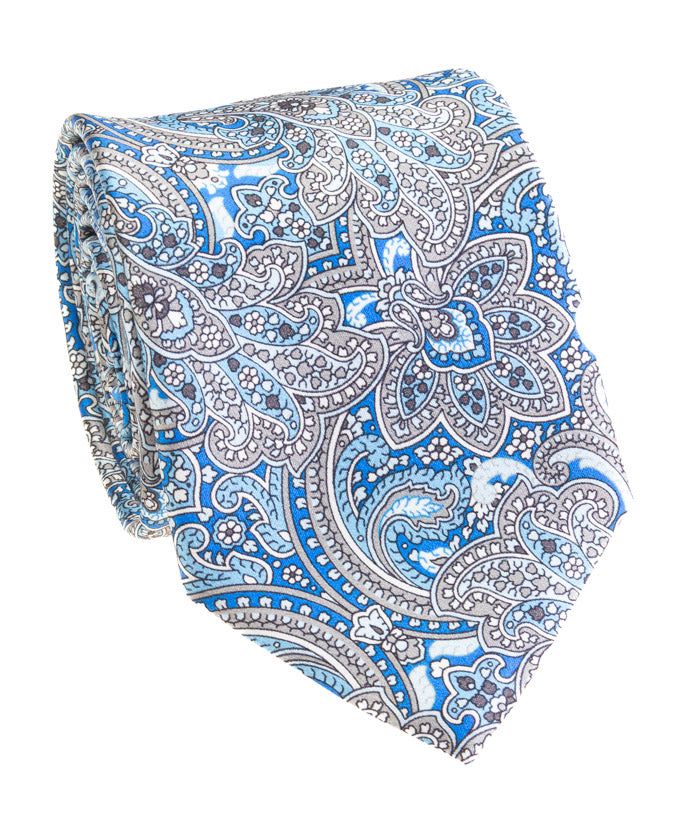 Blue & Grey Paisley Silk Tie
