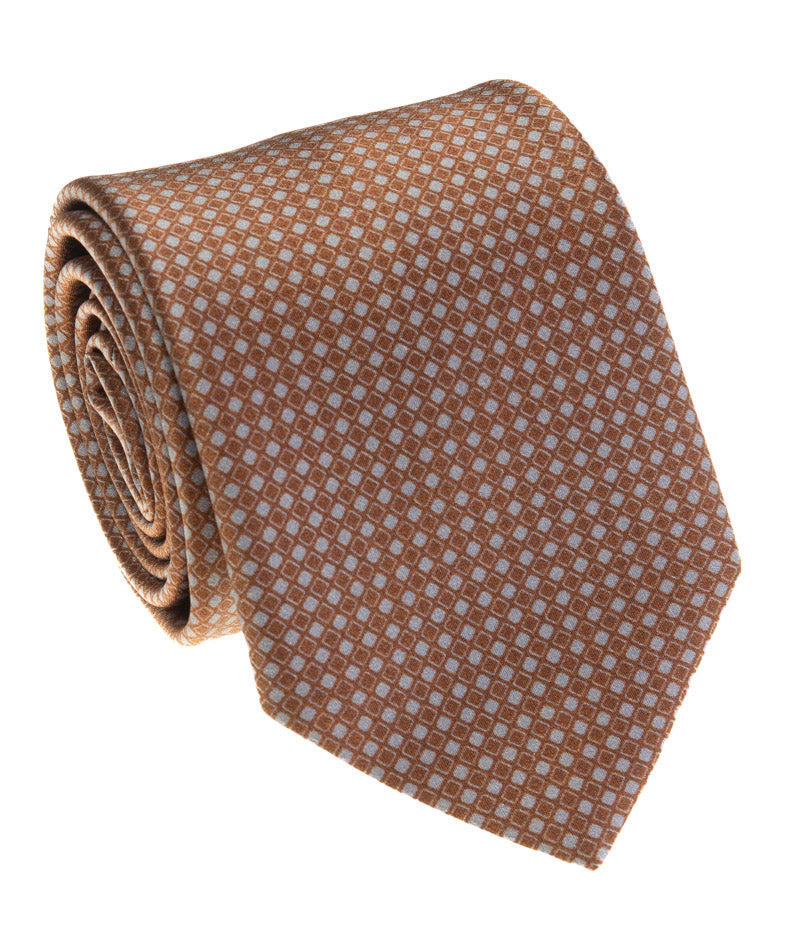 Rust & Light Blue Diamond Foulard Silk Tie