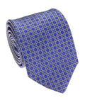 Royal Blue & Tan Geometric Lattice Silk Tie