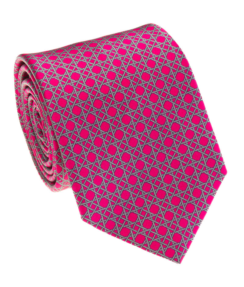 Fuchsia & Grey Geometric Lattice Silk Tie