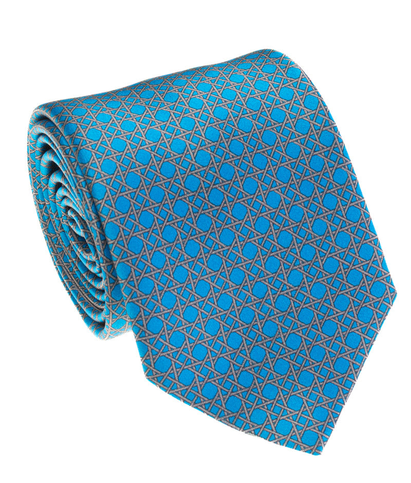 Turquoise Geometric Lattice Silk Tie