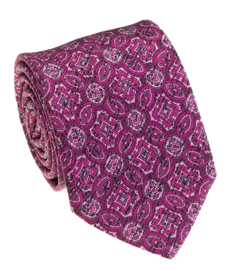 Magenta Medallion Foulard Silk Tie