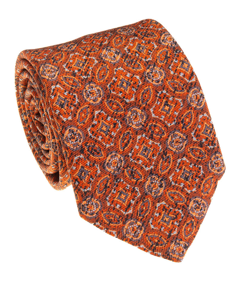Burnt Orange Medallion Foulard Silk Tie