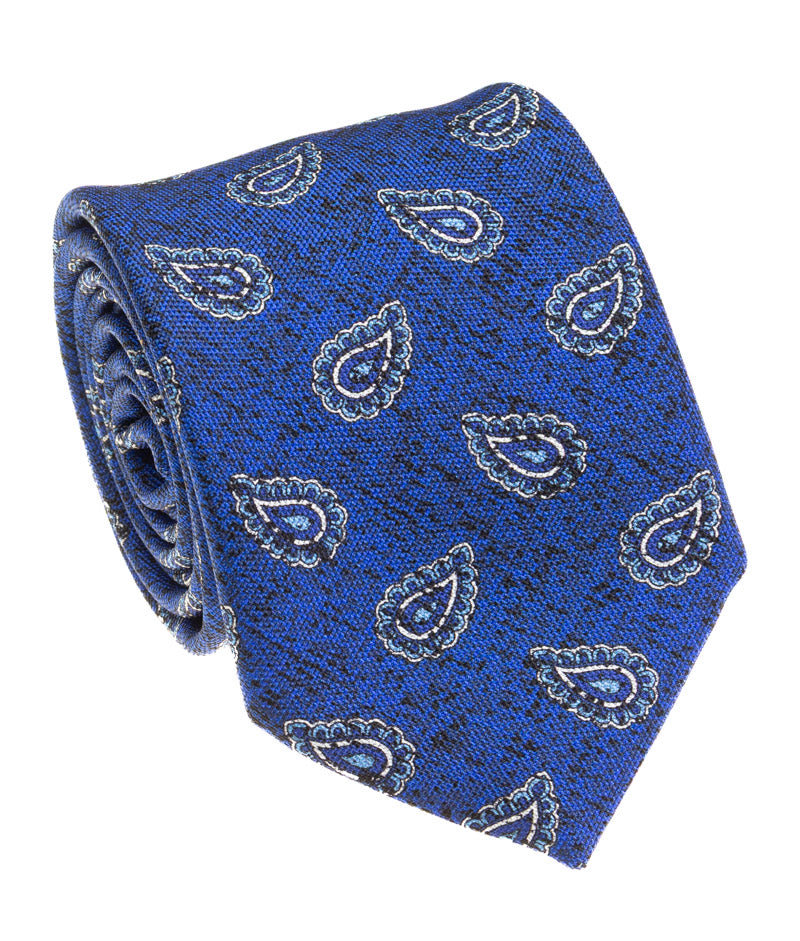 Blue Paisley Motif Silk Tie