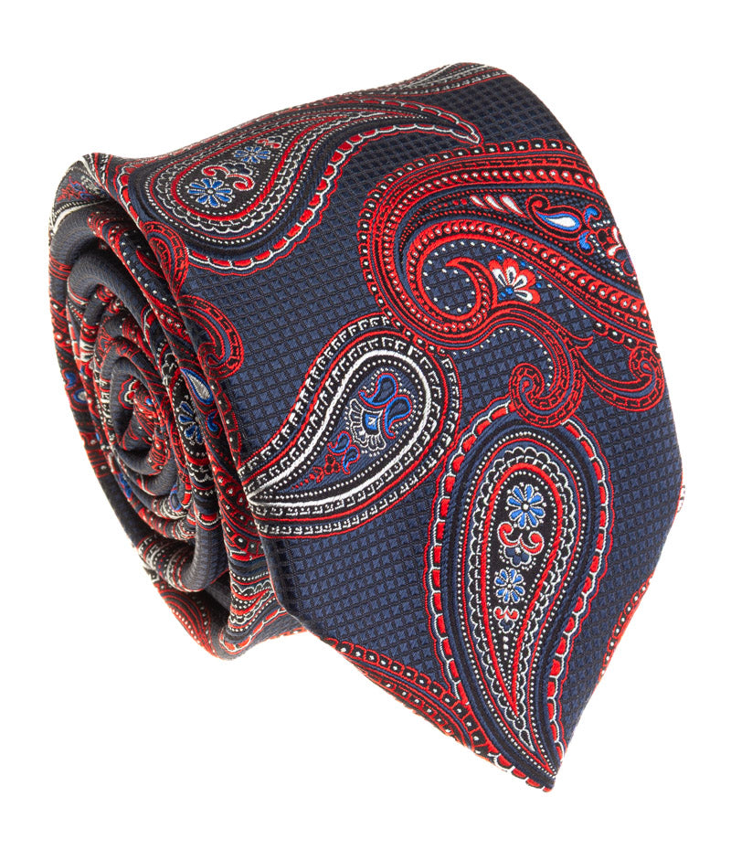 Navy & Red Paisley Silk Tie
