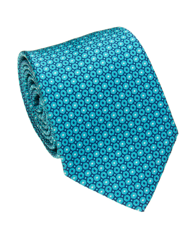 Navy & Turquoise Silk Tie