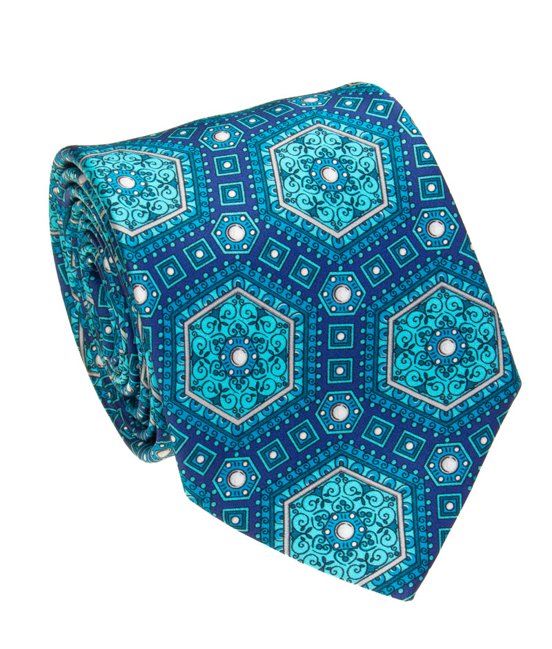 Navy & Turquoise Silk Tie — Style HC27-4225B