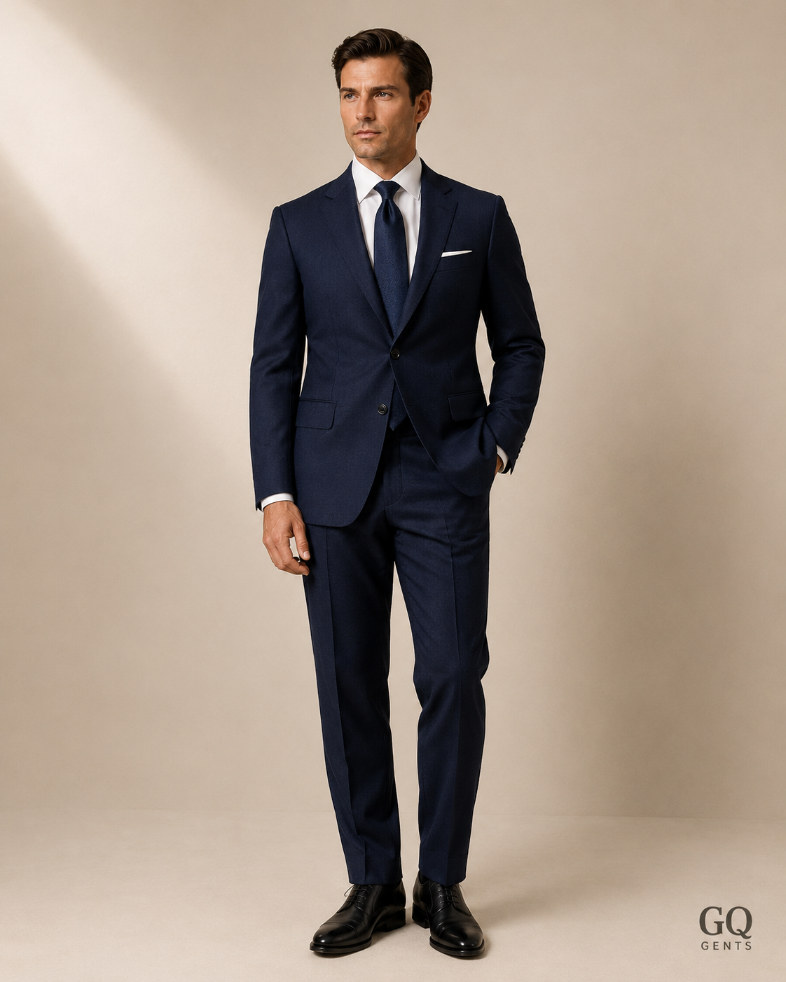 Solid Navy Two-Button Vented Suit — Super 140s Wool