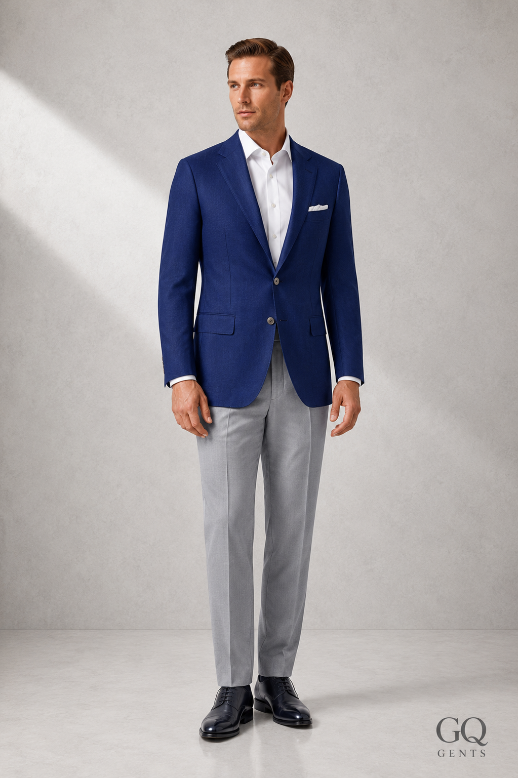 Dark Blue Two-Button Notch Lapel Blazer
